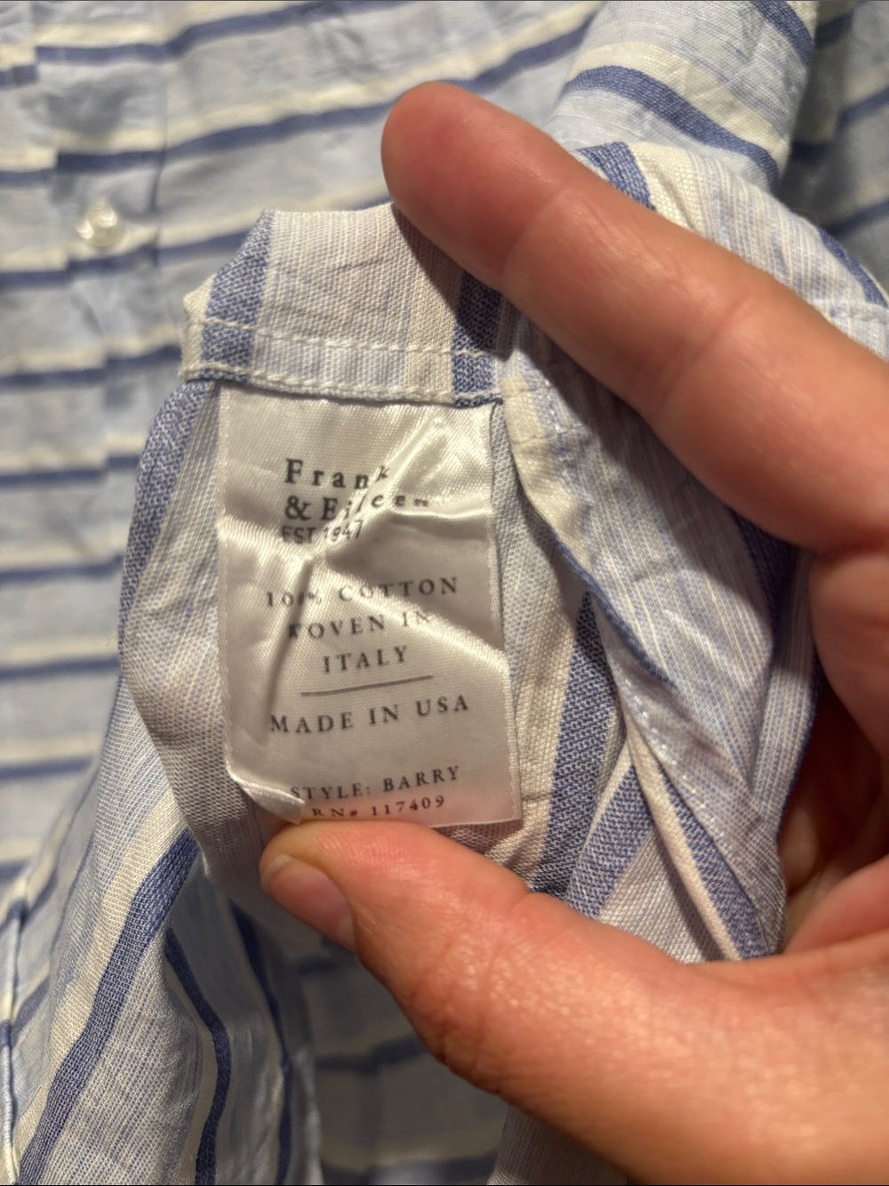 FRANK & EILEEN Barry cotton stripe button down top - Picture 3 of 5